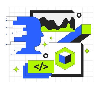 Web development 2D onboarding ui illustration. Tech driven algorithm, coding. Artificial intelligence and data science, programming cartoon concept isolated on white. Flat abstract metaphor vector