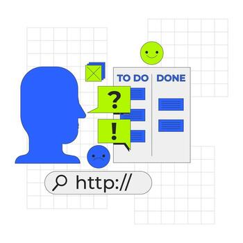 To do list 2D onboarding ui illustration. Kanban board. Web search bar, mood, reminder. Productivity, task management, workflow app cartoon concept isolated on white. Flat abstract metaphor vector