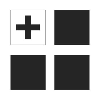 Plus sign and solid blocks 2D black filled object. Geometric grid. Simple squares arranged. Minimal modern layout. Abstract elements isolated clipart ink item. Monochrome spot illustration vector