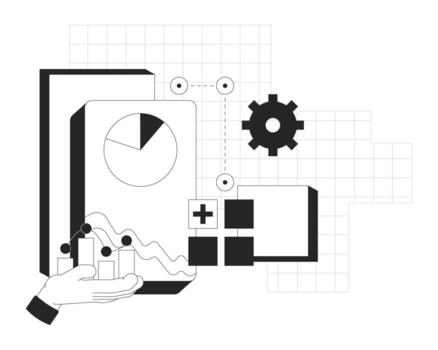 Data visualization line onboarding ui illustration. Visual analytics. Optimization chart graph. Operational tools. Business intelligence outline 2D concept isolated. Ink linear metaphor art vector