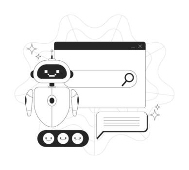 AI powered search bar line onboarding ui illustration. Artificial intelligence chatbot. Machine learning search engine technology outline 2D concept isolated. Ink linear metaphor art vector