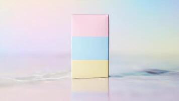 pastell Färg blockera står på reflekterande yta mot en färgrik suddig bakgrund video
