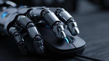robot hand använder sig av dator mus under dag på ej avslöjad plats video