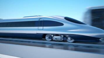 prata bala trem viaja em elevado faixas contra uma Claro azul céu video