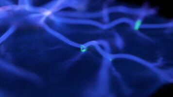 Blue Light Effect With Glowing Strands and Small Bright Dots in Studio Environment video