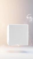 White Cube Object Rotating and Floating on White Surface With Soft Lighting, Morning video