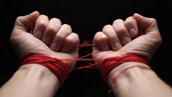 Hands Tied With Red String Show Constraint and Limitation in Studio Setting video