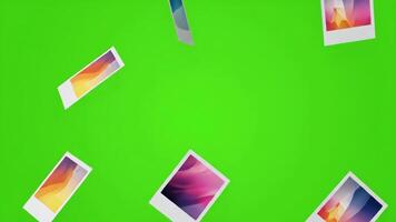 bilder med abstrakt konst flyta på en grön skärm bakgrund för lätt sammansättning video