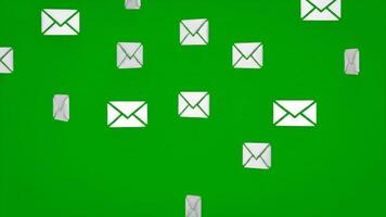 kuvert faller på en grön skärm för sammansättning, utsända grafik och rörelse grafik video