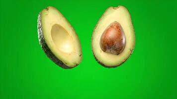 reducido a la mitad aguacate con pozo y sin pozo suspendido en un verde antecedentes video