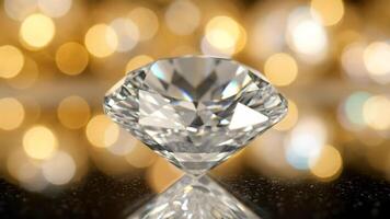 vicino su di scintillante diamante con bokeh sfondo e riflessione video