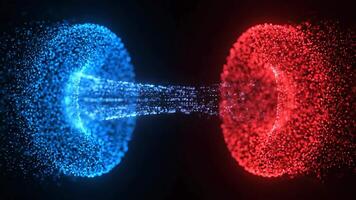 blu e rosso energia particelle collisione nel buio spazio, particella collisione video