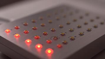 fechar acima do uma retangular conduziu painel com múltiplo luzes virou fora dentro uma Sombrio área video