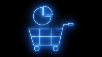 carrinho ícone e torta gráfico ícone com néon efeito video