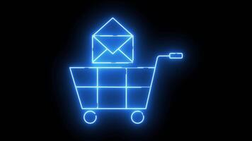 vagn ikon och öppen kuvert ikon med neon effekt video