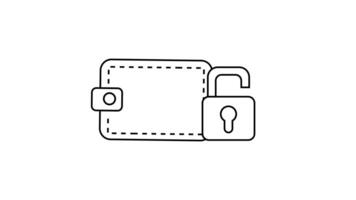 sketch of an open padlock icon and a wallet icon video