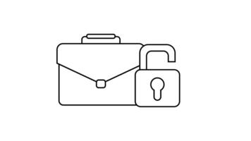 sketch of an open padlock icon and a briefcase icon video