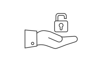 sketch of an open padlock icon and a hand icon video