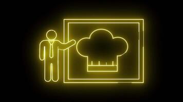 ícone do uma pessoa apresentando em uma borda e ícone do uma chef chapéu video