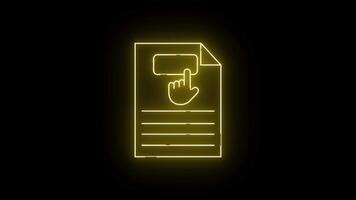 giallo neon icona documento con mano librarsi al di sopra di un' pulsante video