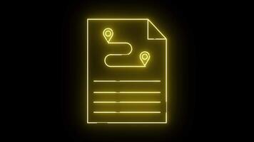 Yellow neon document showing a route traced between two points on a map above text video