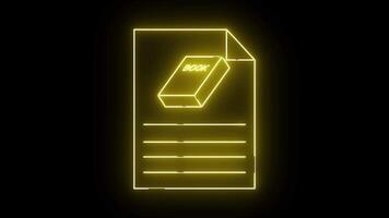 upplyst gul ikon av en dokumentera med text rader och en bok på topp mot en svart bakgrund video