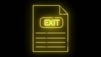 A glowing yellow document icon with EXIT in a rounded rectangle lines below on black video