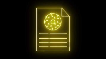 neon gul dokumentera ikon med en munk på topp och rader på de botten på en svart bakgrund video