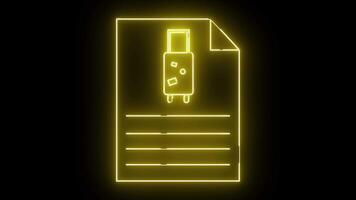 Illuminated file icon showcasing a suitcase and lined fields in neon yellow against a stark black backdrop video