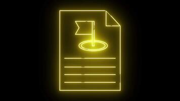en gul neon dokumentera terar en flagga på en mål och fodrad text uppsättning mot en fast svart bakgrund video