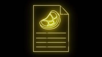 en gul neon teckning av en dokumentera med en biff i de övre del och rader Nedan den Allt mot en svart bakgrund video