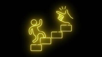 Illuminated sketch of a figure climbing block steps towards a hand gesturing a snap video