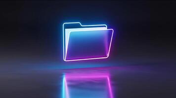 lysande data mapp på mörk tech bakgrund flytande med neon reflexion video