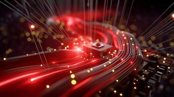 abstrato vermelho digital dados corrente com brilhando partículas tecnologia video