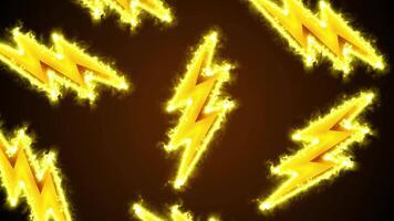 recorrente padronizar do amarelo relâmpago parafusos com brilhando arestas em uma Sombrio Castanho fundo video