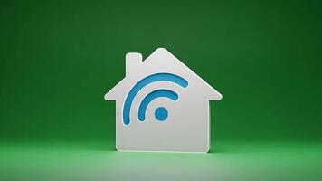 rotante casa intelligente icona con blu Wi-Fi segnale su verde studio sfondo per Tech video
