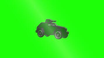 Metallic armored vehicle exploding and reassembling on green screen video