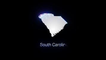 Glowing and glitching south carolina map animations on black background video