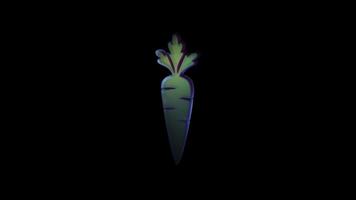 Holographic carrot rotating and exploding on black background video