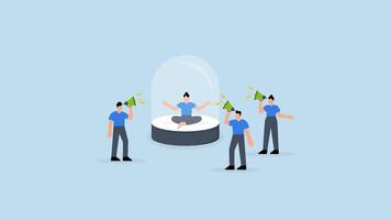 negeren lawaai, zakenvrouw beoefenen meditatie en resterend kalmte terwijl gedekt naar blok uit lawaai van anderen, video