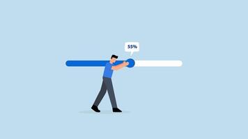 uma homem segurando uma procurar Barra com a percentagem do a procurar resultados video