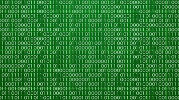 mutevole binario codice numeri 0 o 1 su verde sfondo, casuale digitale animazione per codice programmazione e sicurezza comunicazione concetto video