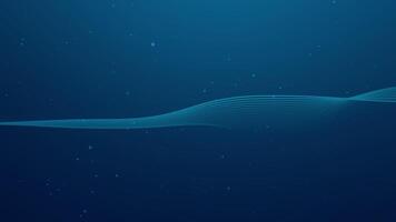 dynamic blue wave motion with glowing particles floating smoothly on dark gradient background animation video
