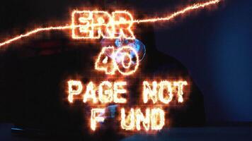 Cyber Hacker Masked in Hoodie Using Laptop with 404 Error Animation video
