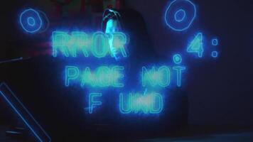 Hacker with Laptop Mask and Hoodie in Darkness with Error 404 Screen video