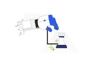 ai strategia 2d onboarding ui animazione. artificiale intelligenza Tenere strategico scacchi pezzo. macchina logica nel il processo decisionale animato cartone animato piatto concetto, App intro 4k isolato su bianca video