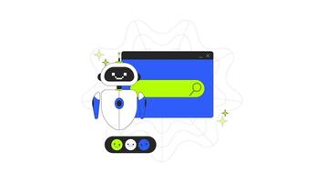 ai motorizzato ricerca bar 2d onboarding ui animazione. artificiale intelligenza chatbot. macchina apprendimento ricerca motore tecnologia animato cartone animato piatto concetto, App intro 4k isolato su bianca video