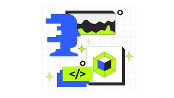 rede desenvolvimento 2d onboarding ui animação. tecnologia dirigido algoritmo, codificação. artificial inteligência e dados Ciência, programação animado desenho animado plano conceito, aplicativo introdução 4k isolado em branco video