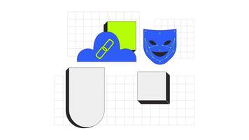 Cloud security and threat detection 2D onboarding ui animation. Binary code, face recognition complete, microchip, risk management animated cartoon flat concept, app intro 4K isolated on white video