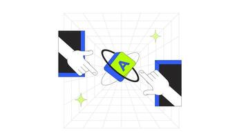 digitaal bibliotheek toegang 2d onboarding ui animatie. handen bereiken uit van portalen richting drijvend toetsenbord sleutel met banen geanimeerd tekenfilm vlak concept, app intro 4k geïsoleerd Aan wit video